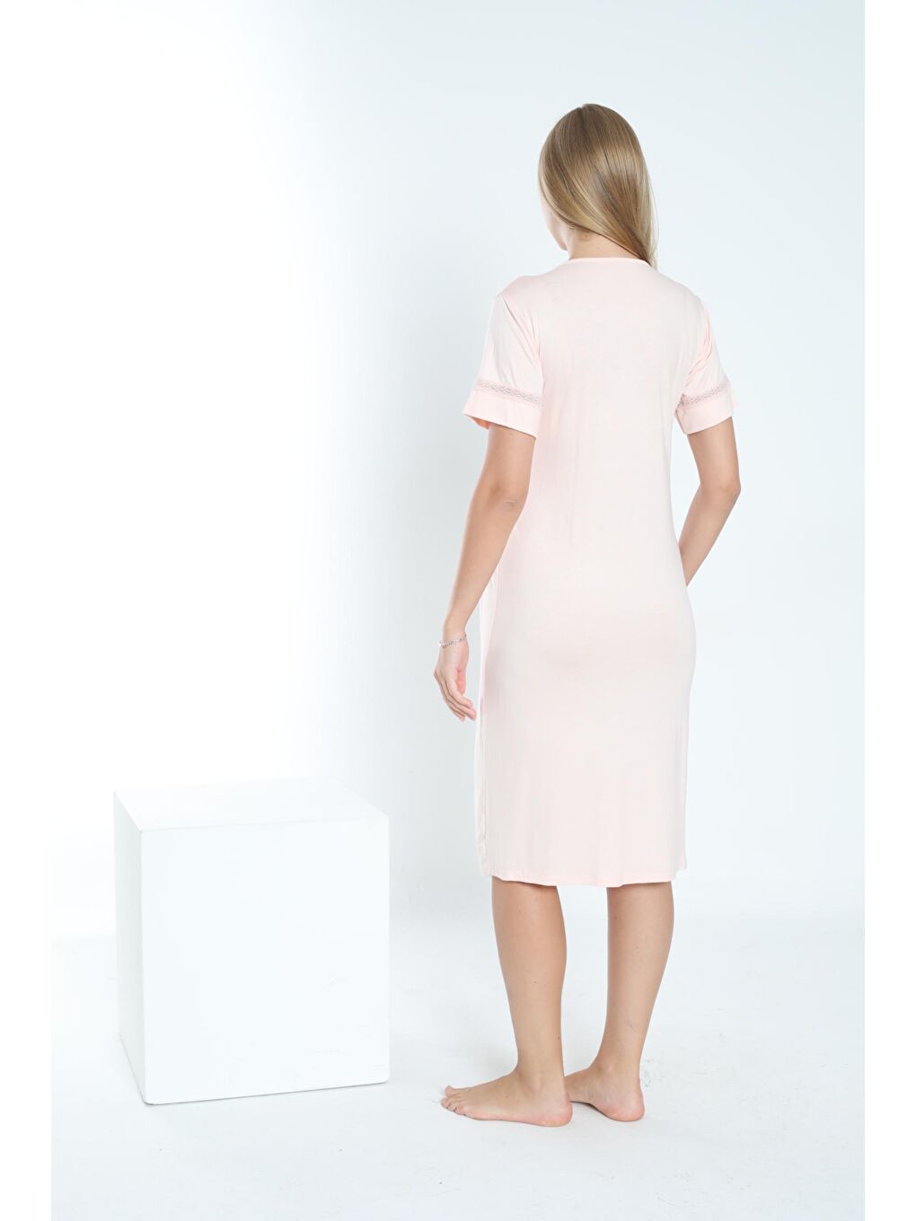 Pembe Somon Sabahlıklı Hamile ve Lohusa Gecelik Takımı-4