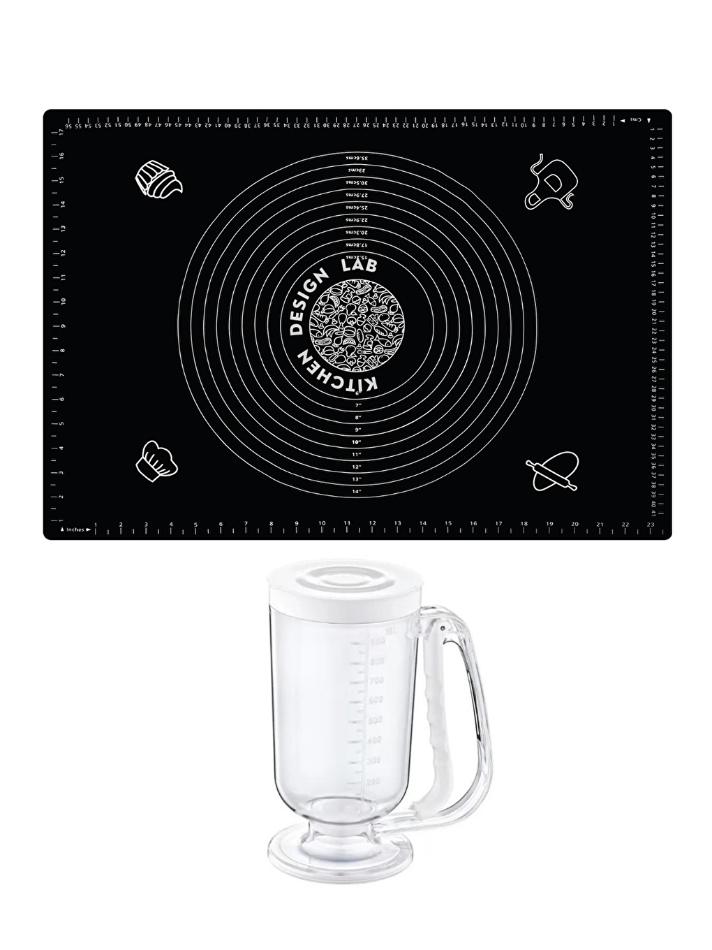 2'li Set Siyah 45x65 cm Silikon Hamur Açma Matı ve Hamur Porsiyonlayıcı