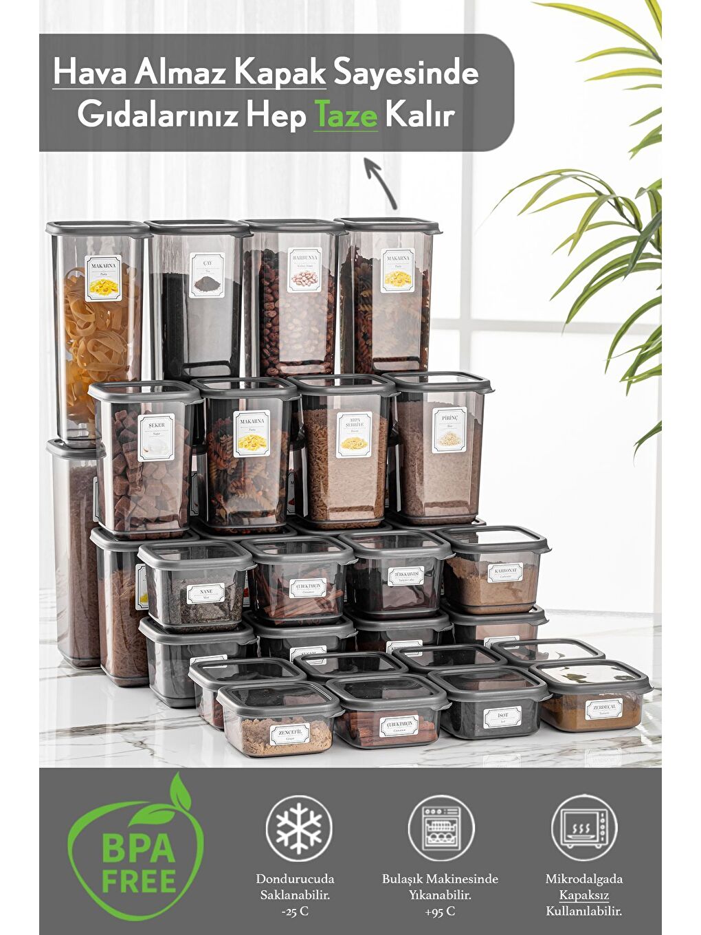 Gri 32'li Set Viola Kapaklı Kare Erzak Saklama Kabı 8x 0 3 lt 0 5 lt 1 1 lt 1 7 lt Etiketli-1