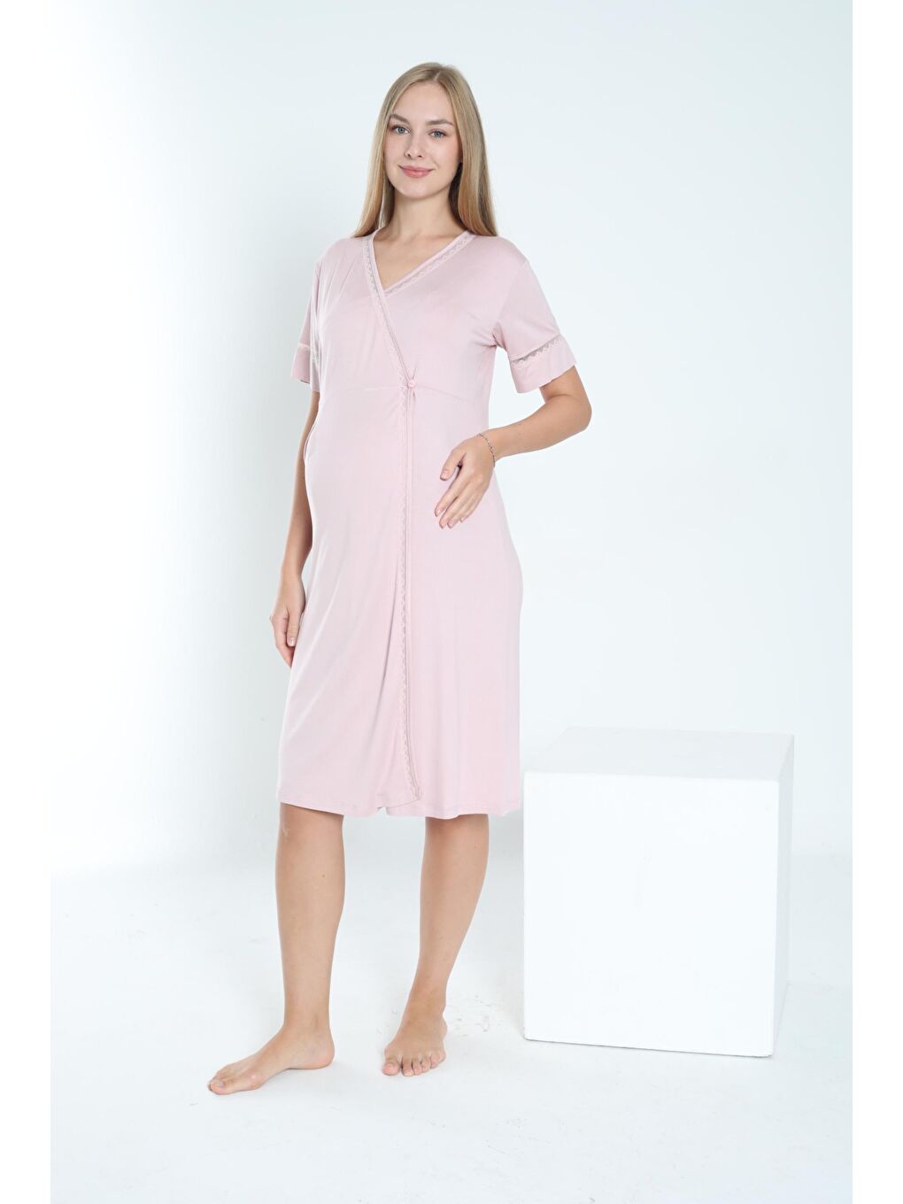 Kahverengi Sütlü Kahve Sabahlıklı Hamile ve Lohusa Gecelik Takımı-2