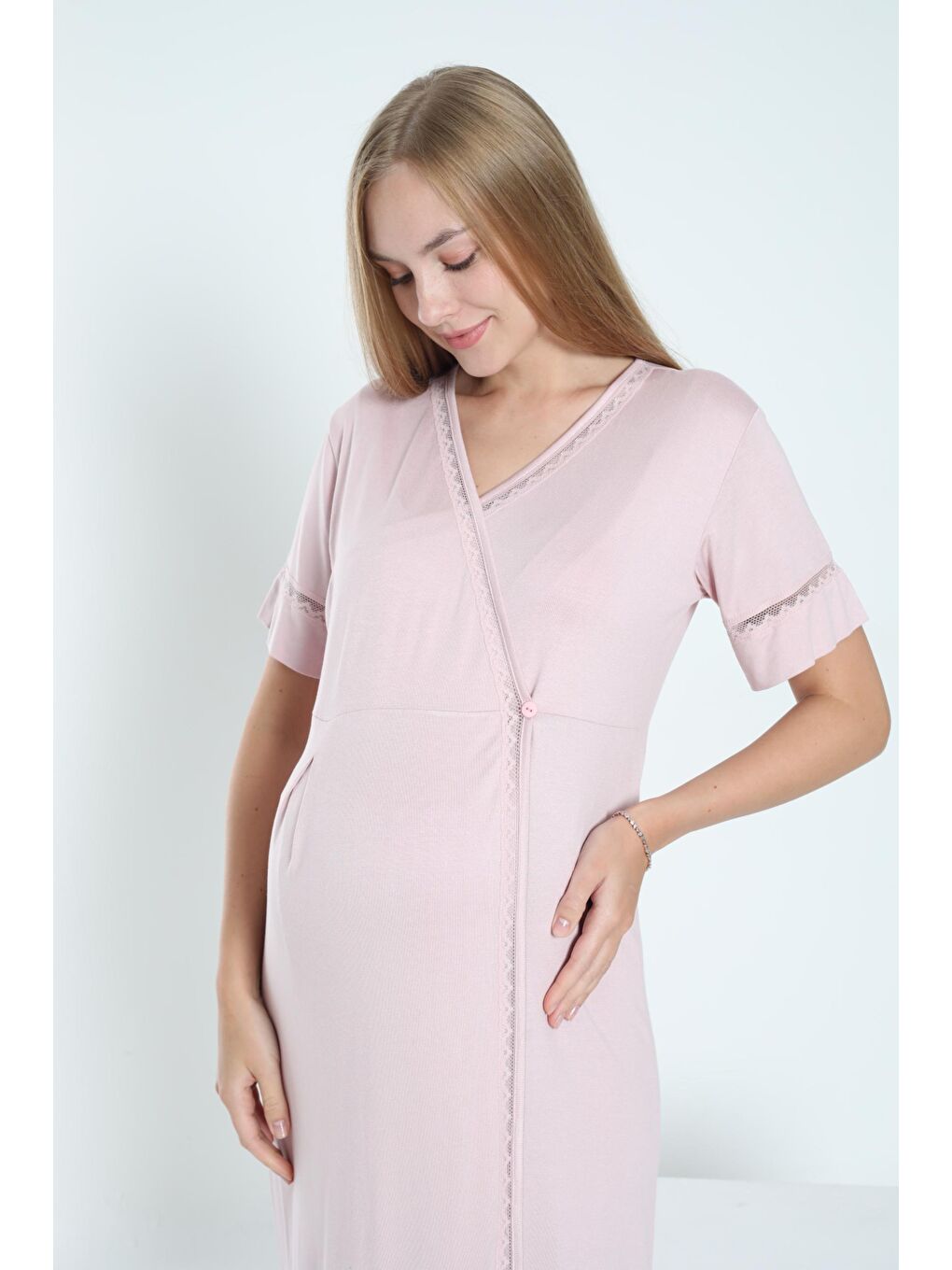 Kahverengi Sütlü Kahve Sabahlıklı Hamile ve Lohusa Gecelik Takımı-5