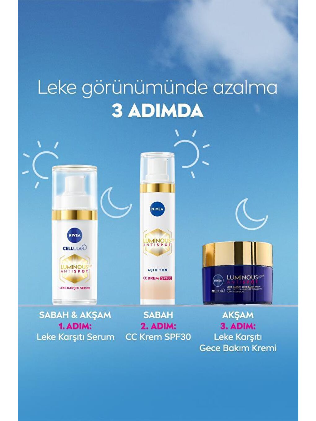 NIVEA Şeffaf Luminous630 Koyu Leke Karşıtı CC Yüz Kremi 40 ml, SPF30+ Güneş Koruyucu, Hyaluronik Asit, Açık Ton - 7