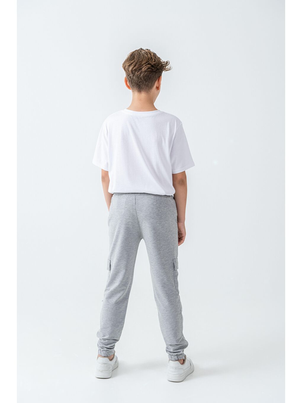 Gri Çift Kargo Cepli Sağ Cep Baskılı Çift Bacak Biyeli Erkek Çocuk Eşofman Altı-4