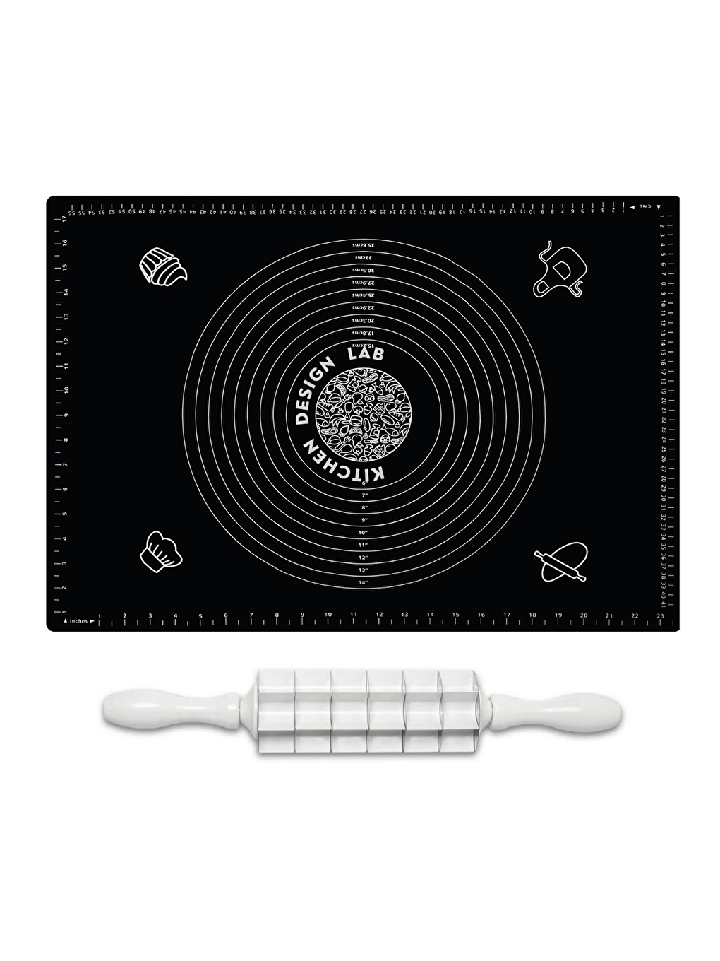 2'li Set Siyah 45x65 cm Silikon Hamur Açma Matı ve Kare Mantımatik Seti