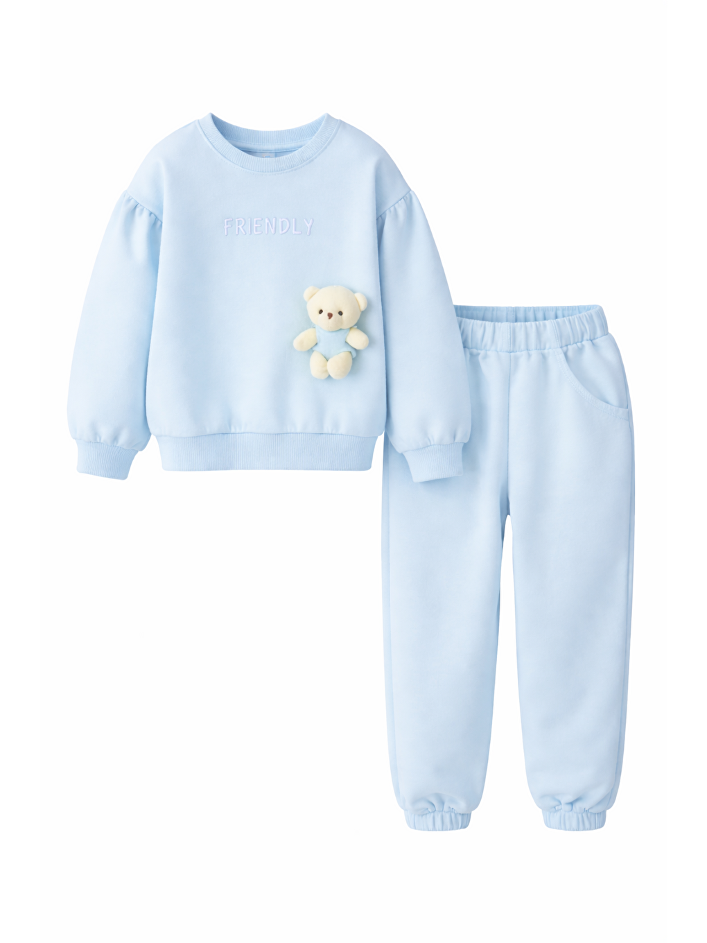 Mavi Kız Bebek %100 Pamuklu Ayıcık Oyuncaklı Bebek Takımı-4