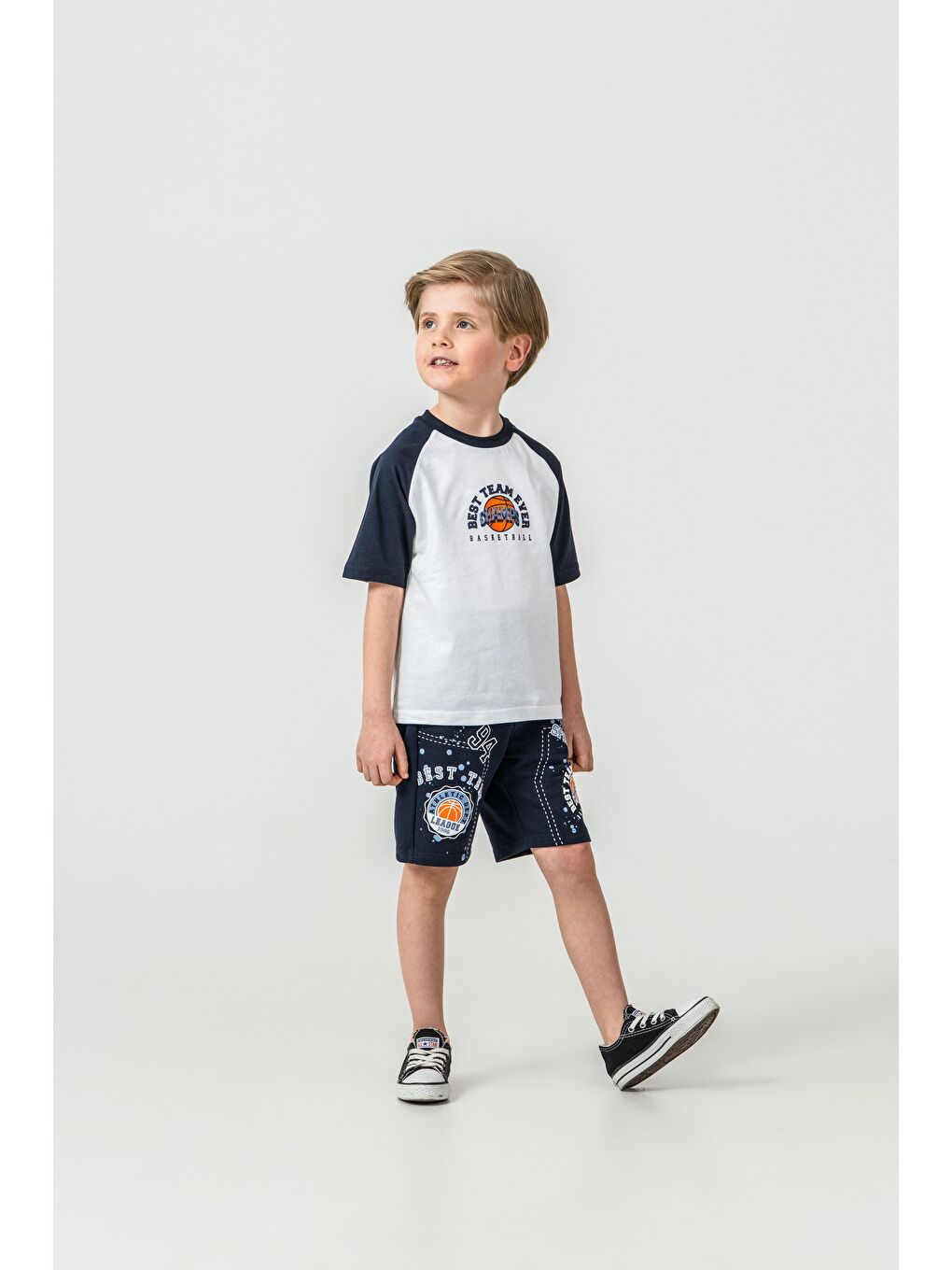 Lacivert Best Team Ever Basketball Champs Baskılı Erkek Çocuk Şort - Tişört Takımı-1