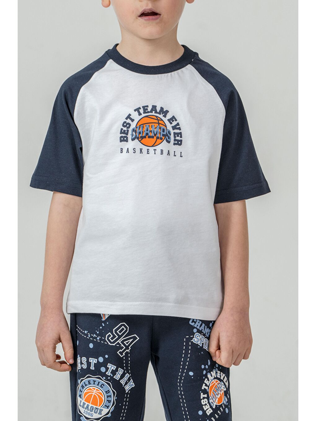 Lacivert Best Team Ever Basketball Champs Baskılı Erkek Çocuk Şort - Tişört Takımı-3