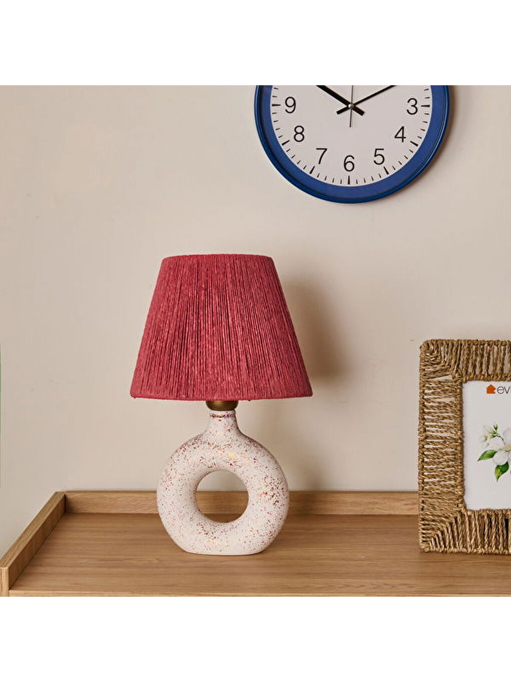 Printemps Handmade Seramik Abajur - Pembe / Beyaz - 42x25x25 cm