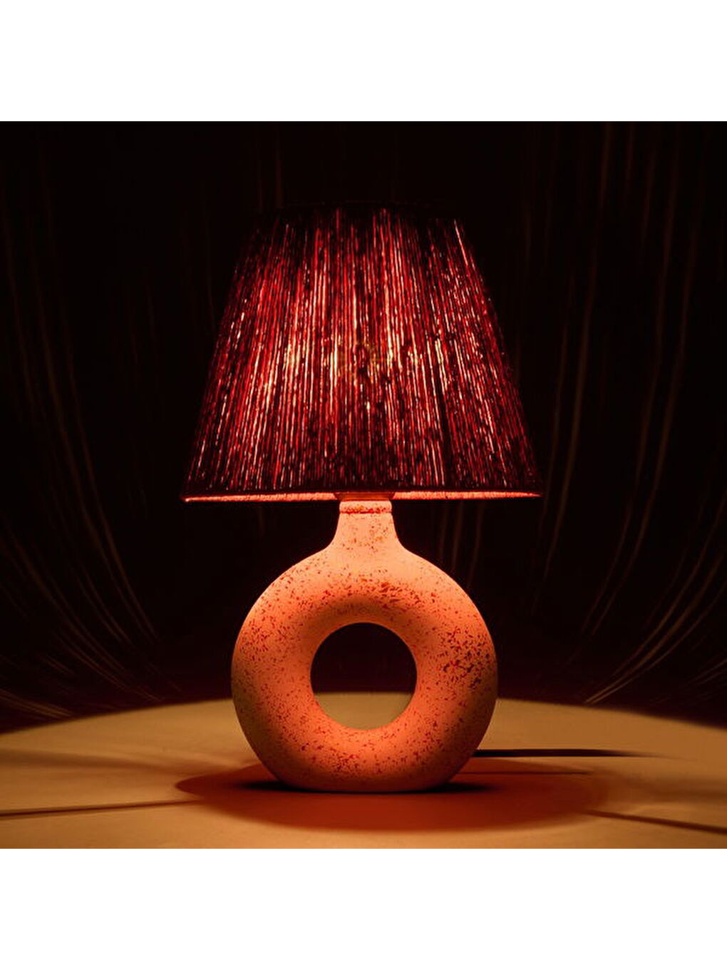 Printemps Handmade Seramik Abajur - Pembe / Beyaz - 42x25x25 cm-2