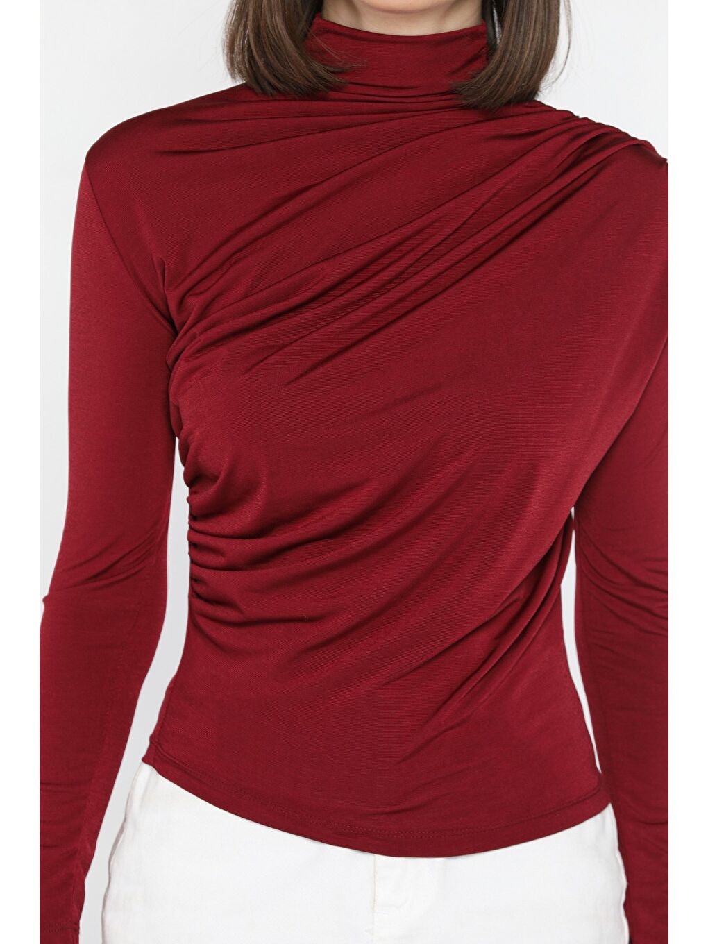 Mürdüm Omuz Ve Bel Drapeli Kadın Bluz-2