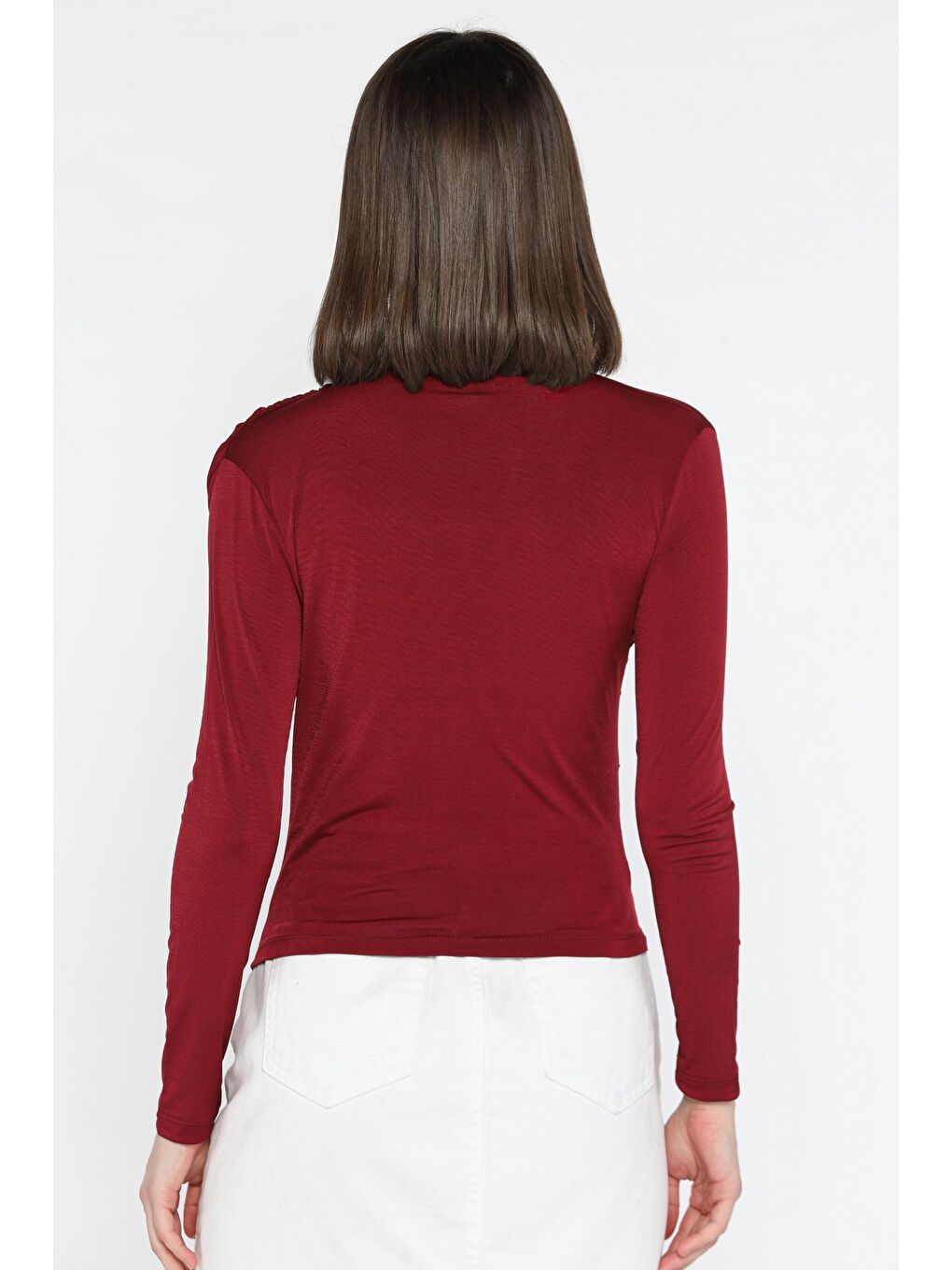 Mürdüm Omuz Ve Bel Drapeli Kadın Bluz-3