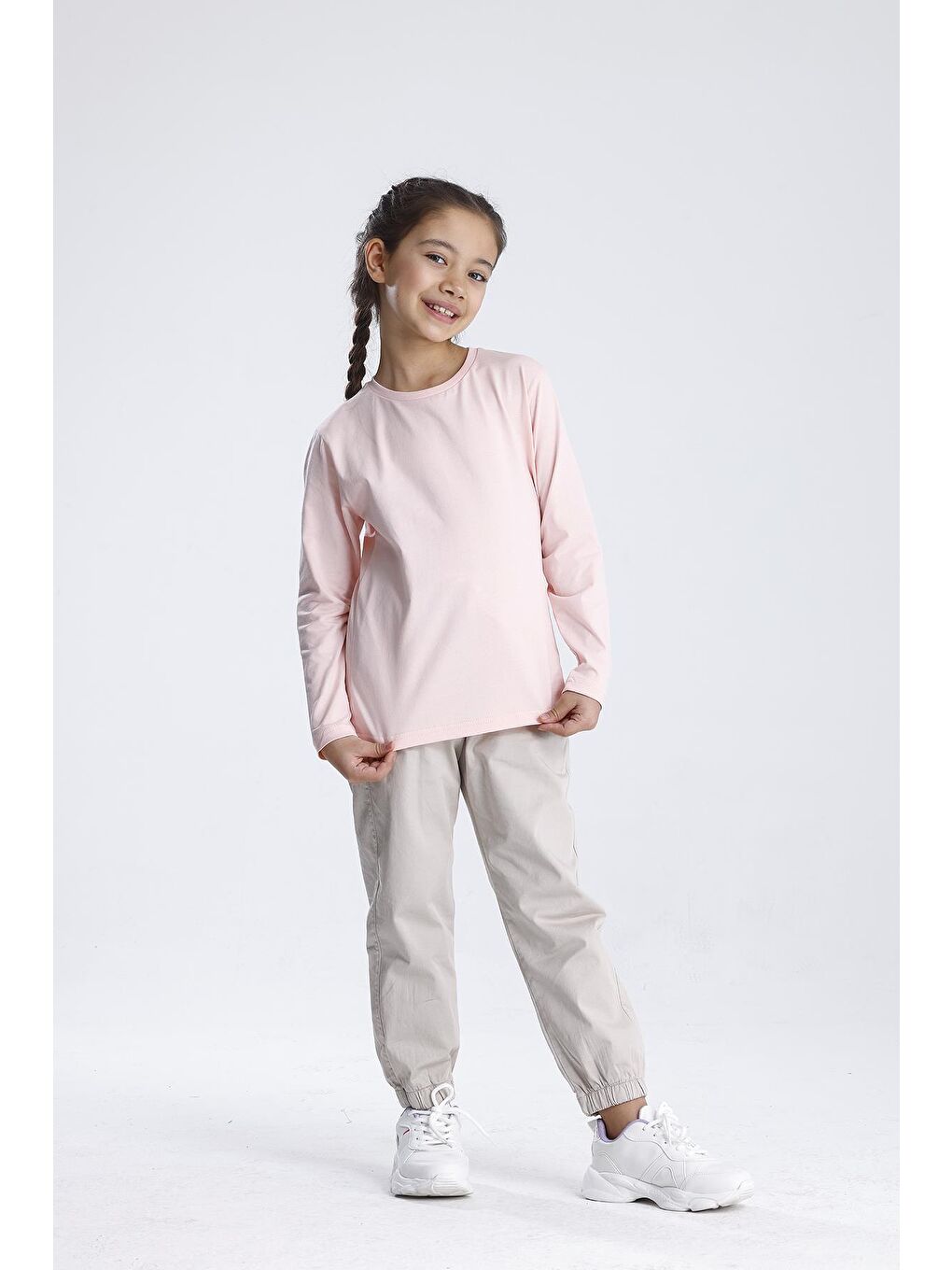 Pembe Basic Uzun Kol Tişört-1