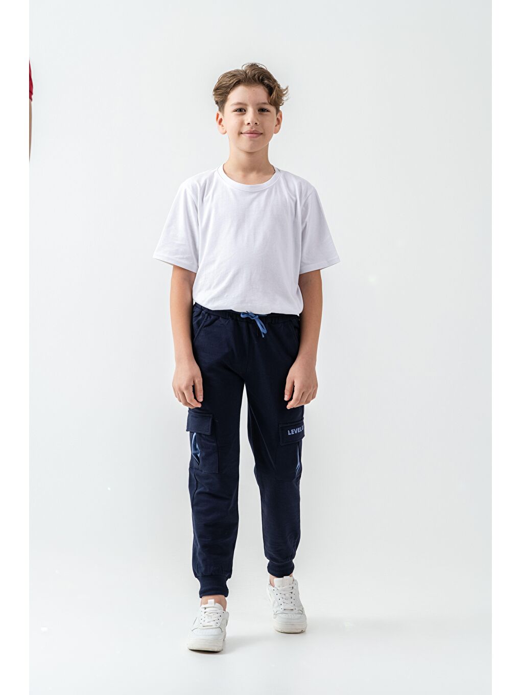 Lacivert Kargo Cepli Cep Kapağı Level Up Baskılı Erkek Çocuk Eşofman Altı