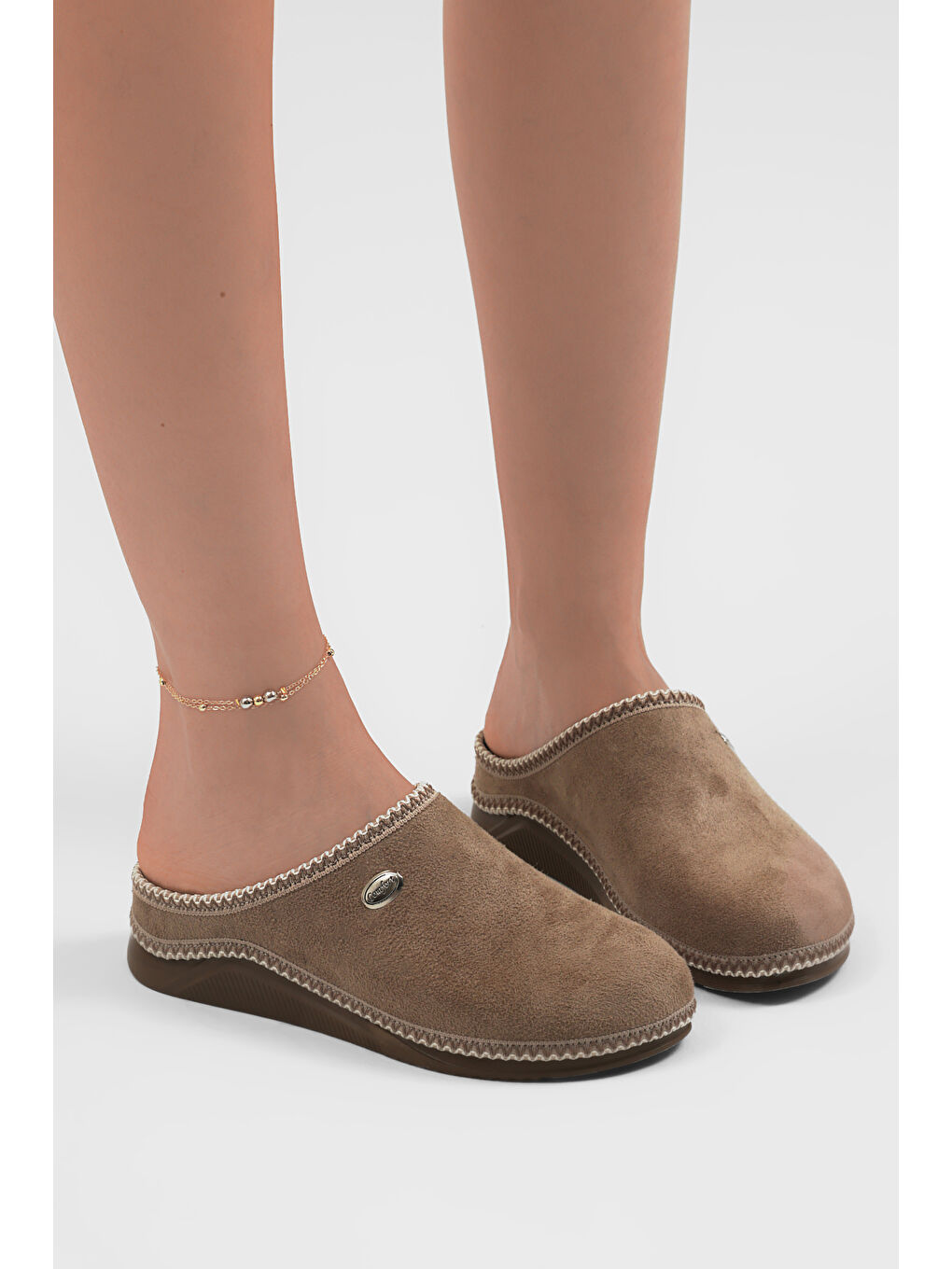 Kadın Bej Rahat Kalıp Poli Taban Günlük Terlik-2