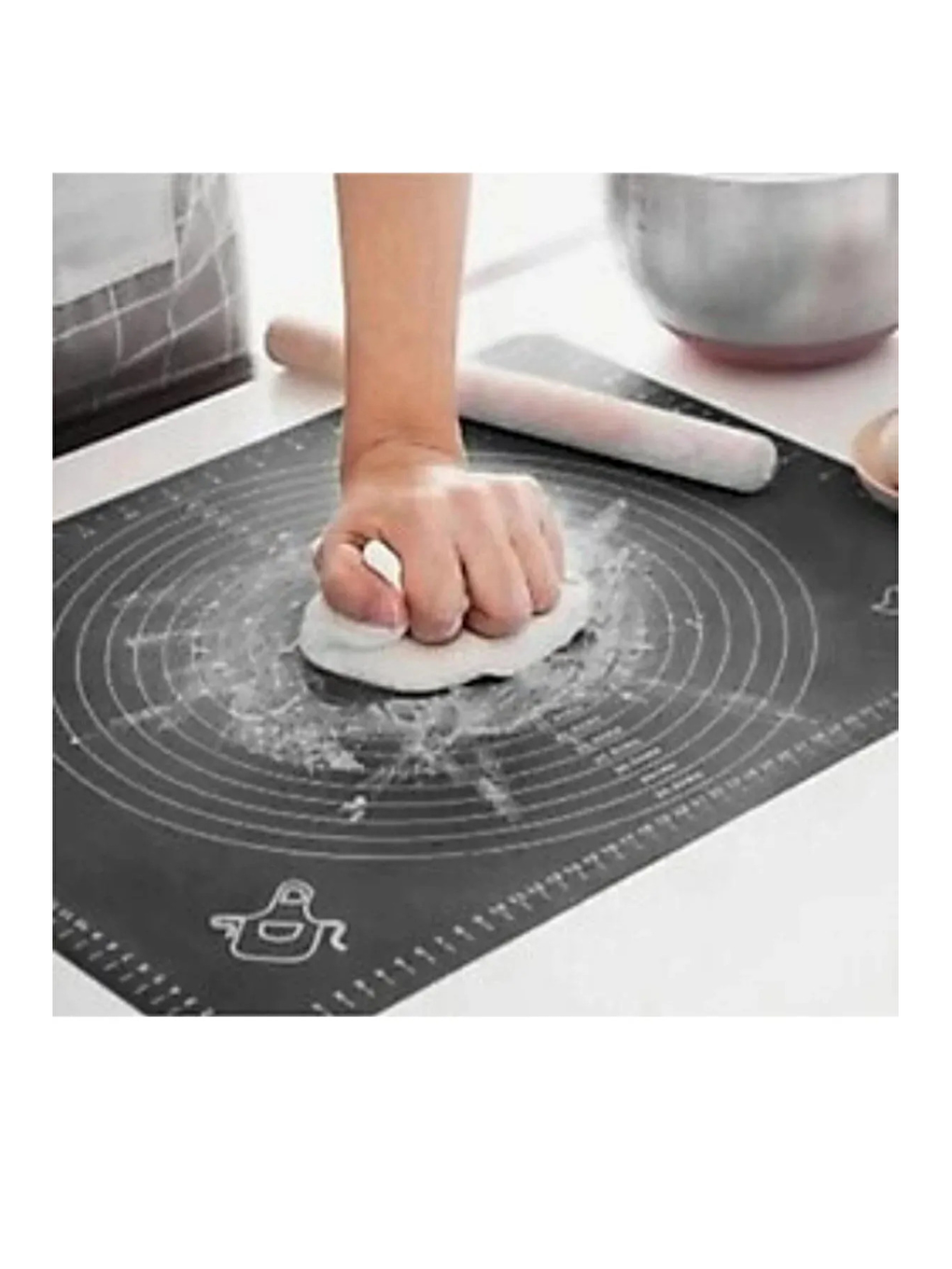 Gri Ölçülü Hamur Açma Matı 45x65 cm ve Paslanmaz Çelik Ahşap Saplı Spatula-2