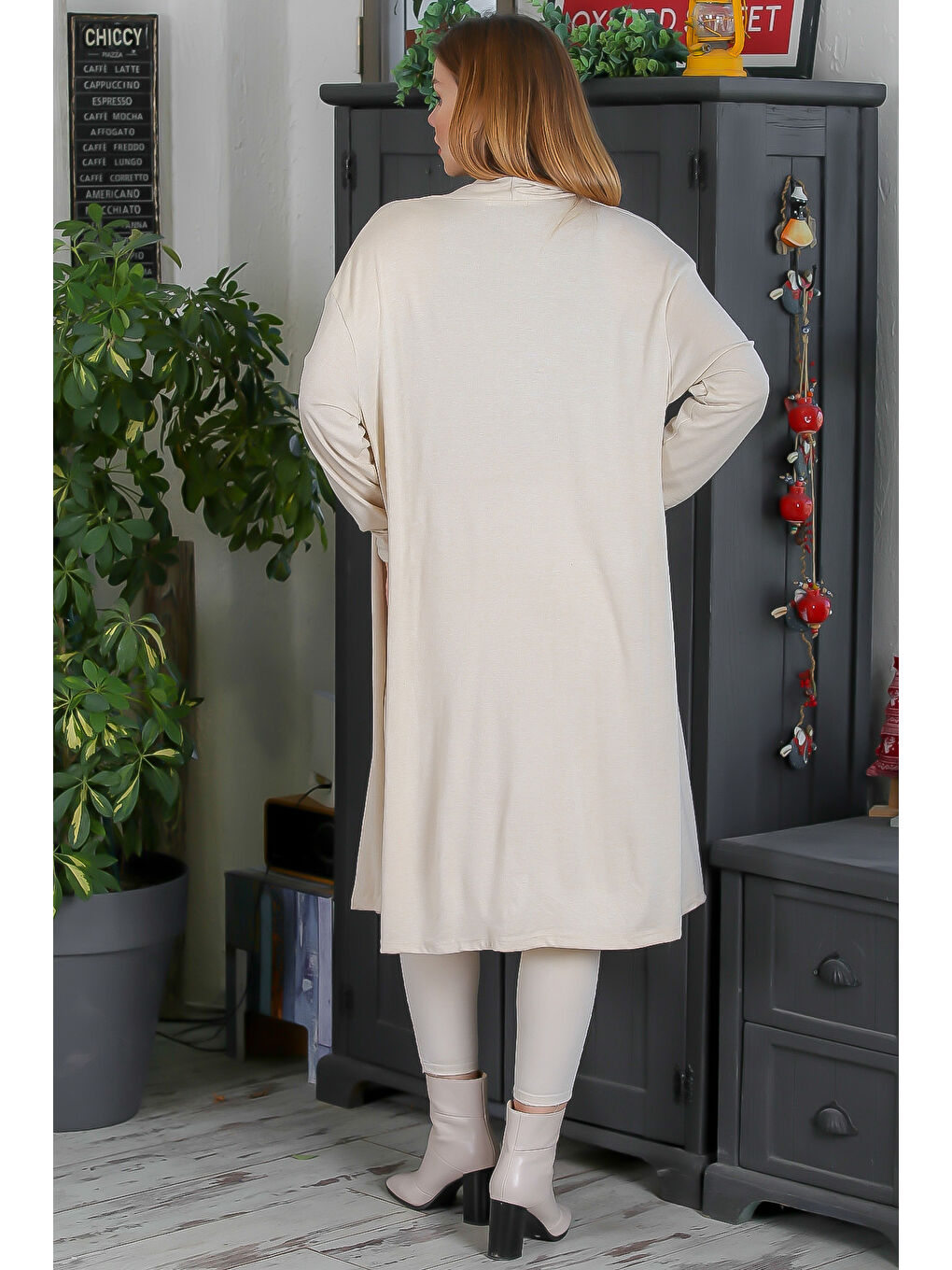 İtalyan İtalyan Bej Kimono Yaka Uzun Kol Kapamasız Casual Triko Hırka-7