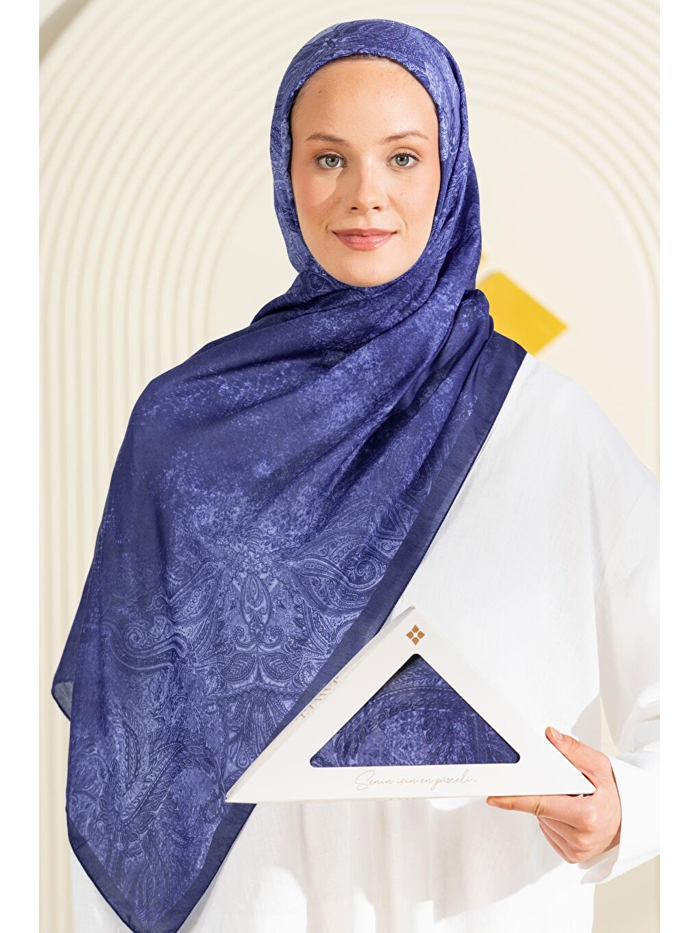 Lacivert Desenli Soft Şal Myndos-3
