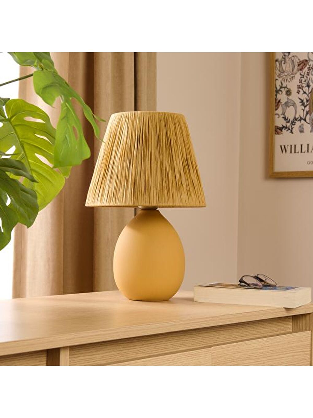 Rond Seramik Abajur - Hardal / Sarı - 37x24x24 cm