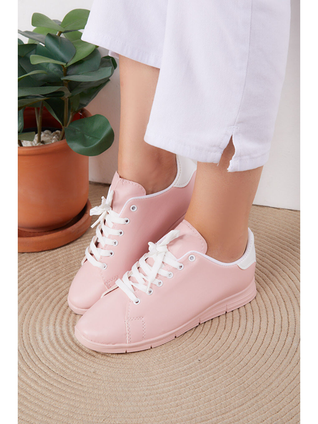 Pembe Kadın Pudra-pudra-beyaz Spor Ayakkabı - 22076-1