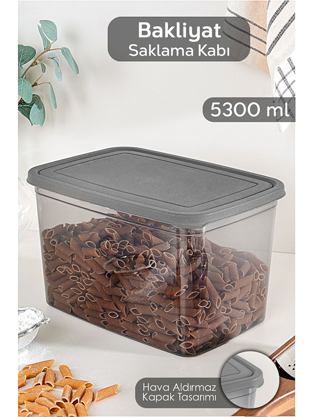 1 Adet Derin Erzak Saklama Kabı Büyük Boy Gıda Un Bakliyat Kabı Erzak Kutusu Antrasit 5300 ml