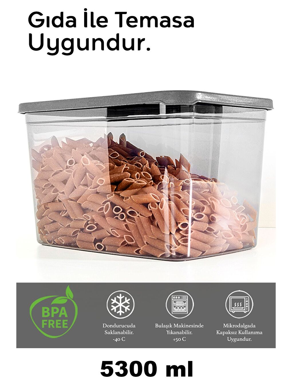 1 Adet Derin Erzak Saklama Kabı Büyük Boy Gıda Un Bakliyat Kabı Erzak Kutusu Antrasit 5300 ml-1