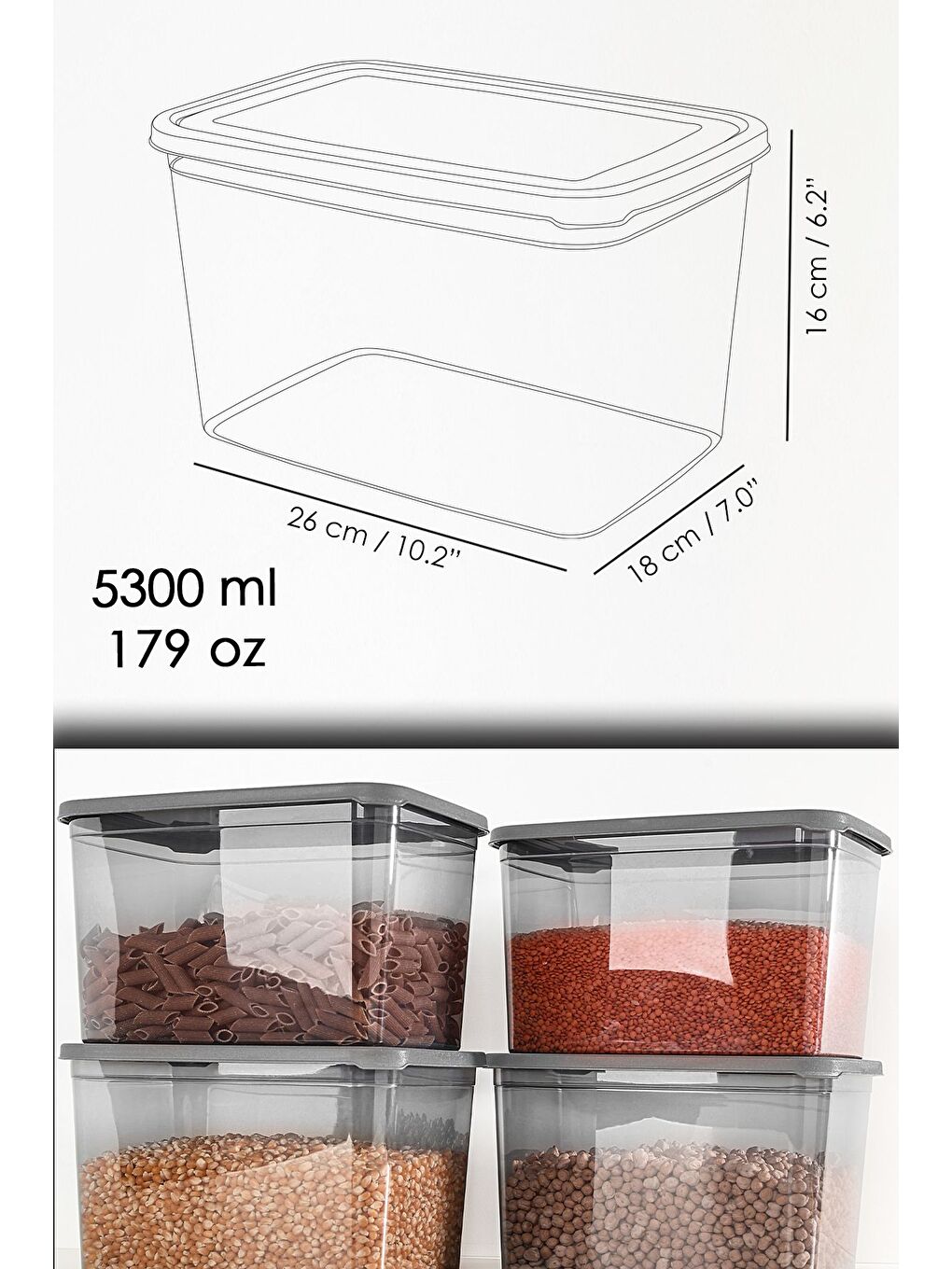 1 Adet Derin Erzak Saklama Kabı Büyük Boy Gıda Un Bakliyat Kabı Erzak Kutusu Antrasit 5300 ml-5