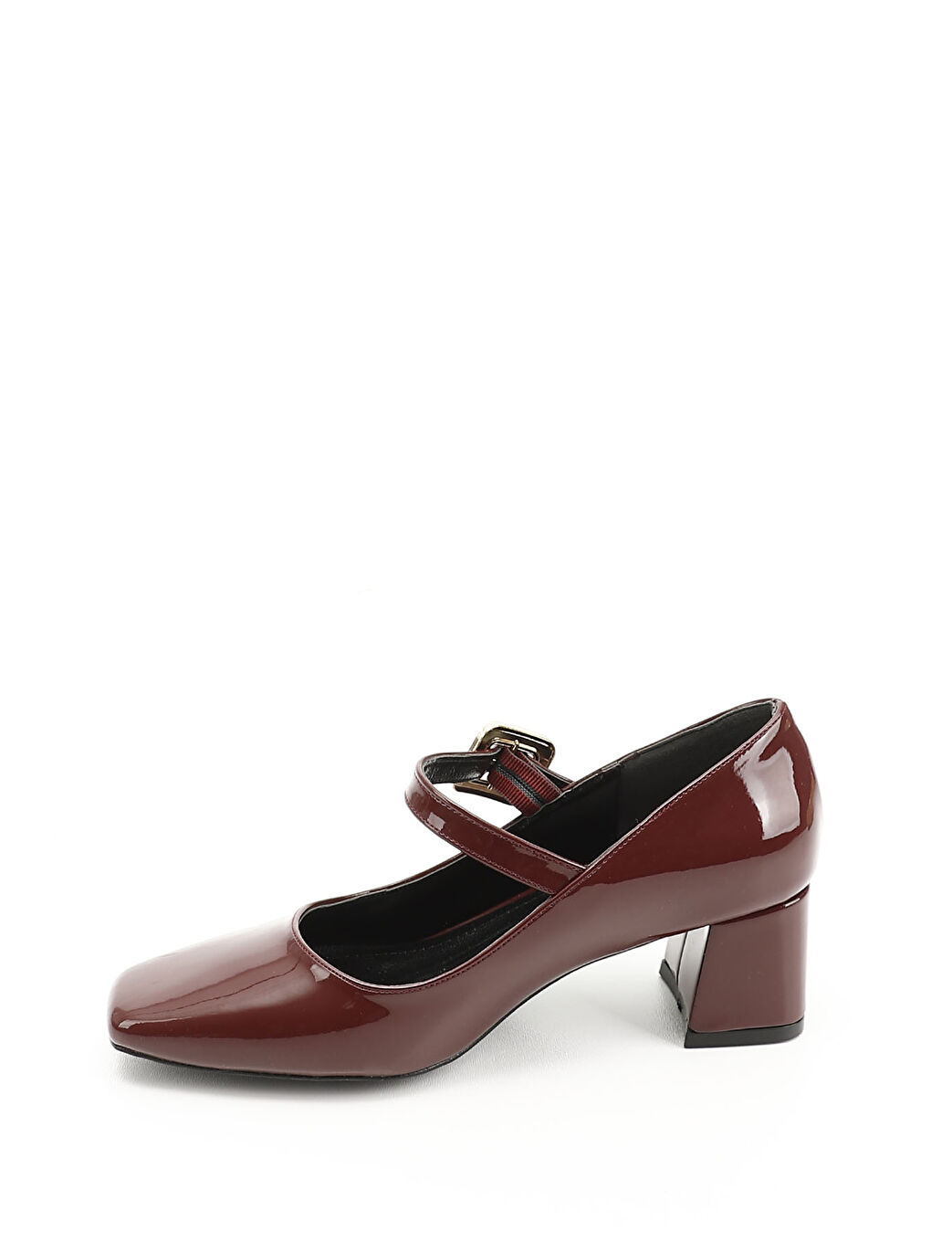 Ekru Kadın EKRU-BORDO Küt Burun Kare Ökçe Ayakkabı-1