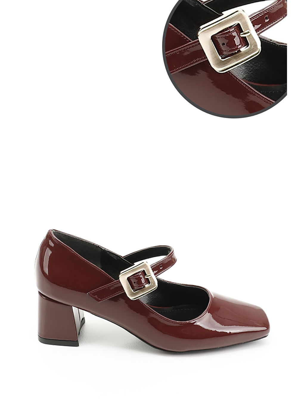 Ekru Kadın EKRU-BORDO Küt Burun Kare Ökçe Ayakkabı-2