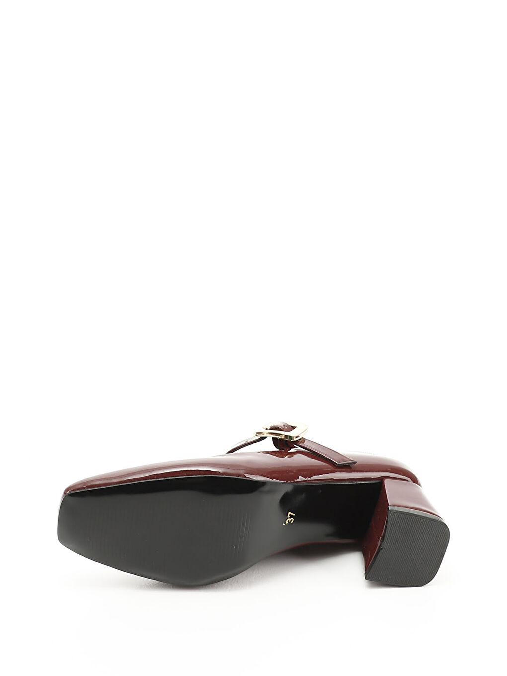 Ekru Kadın EKRU-BORDO Küt Burun Kare Ökçe Ayakkabı-3