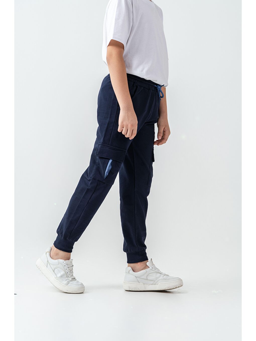 Lacivert Kargo Cepli Cep Kapağı Level Up Baskılı Erkek Çocuk Eşofman Altı-1