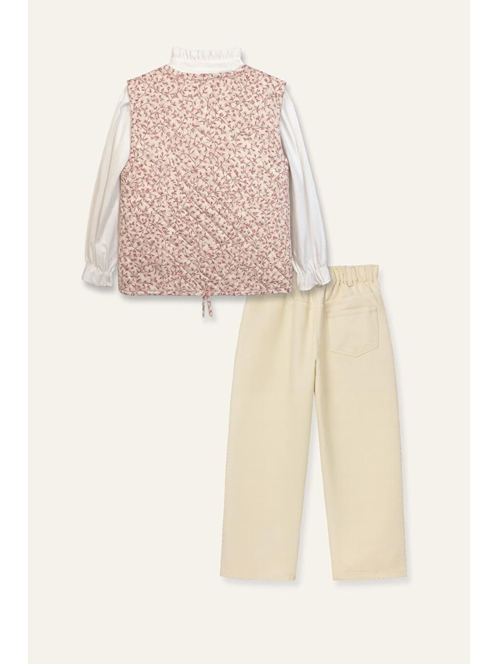 Pembe Kız Çocuk Yelekli 3'Lü Takım  - Pudra-4