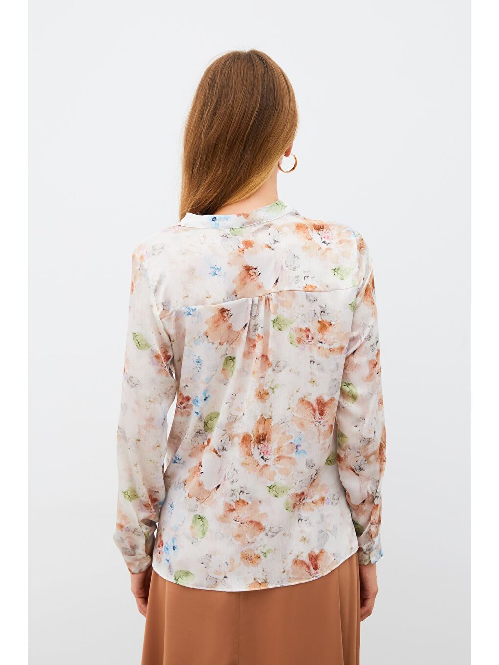 Bej Desenli Kruvaze Bluz - Vizon-5