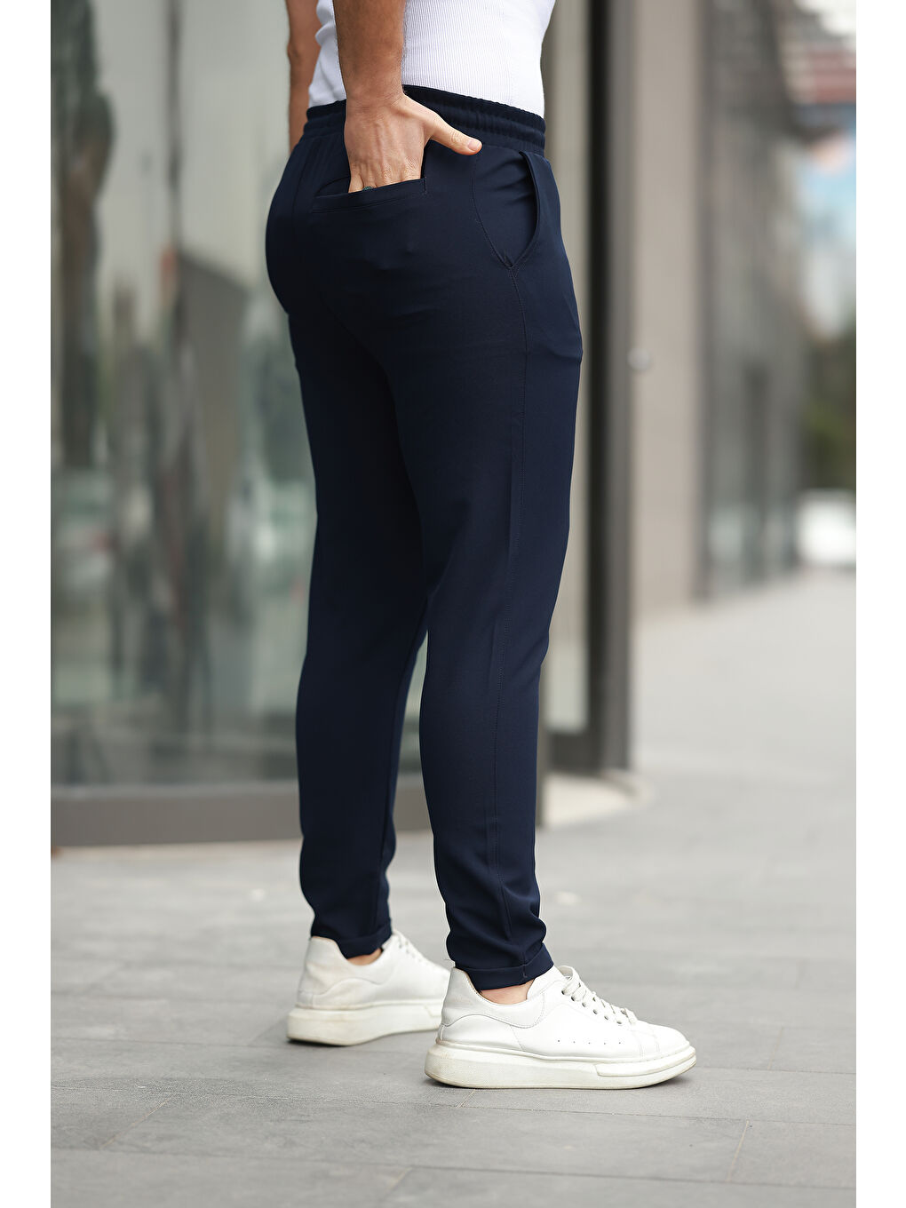 Lacivert Trend Beli Lastikli Duble Paça Erkek Pantolon-2