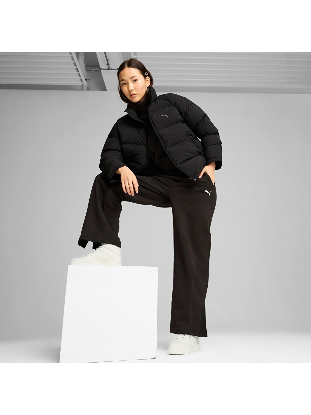 Siyah MONOMATERIAL Kadın Şişme Mont