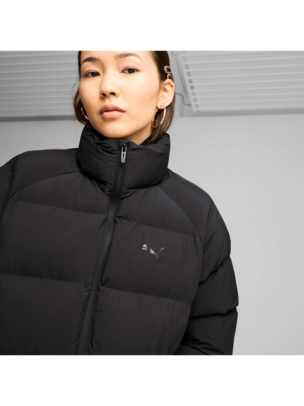 Siyah MONOMATERIAL Kadın Şişme Mont-3