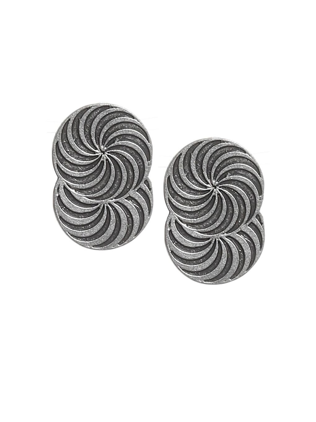 Gri Kadın Antik Gümüş Kaplama Çivili Model Spiral Baskılı Tasarım Küpe