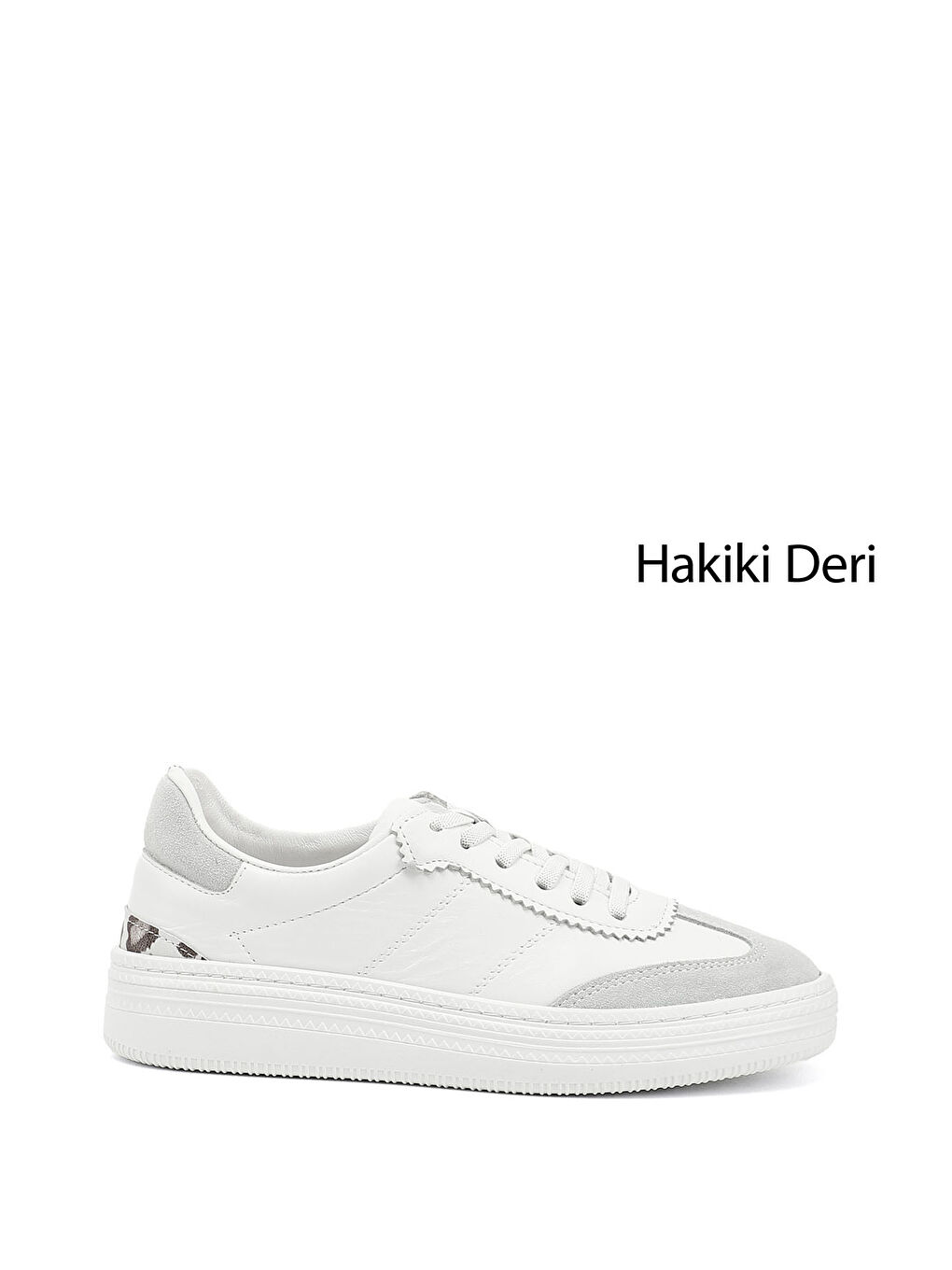Beyaz Kadın BEYAZ-AÇIK GRİ Lastik Bağcıklı Hakiki Deri Sneaker