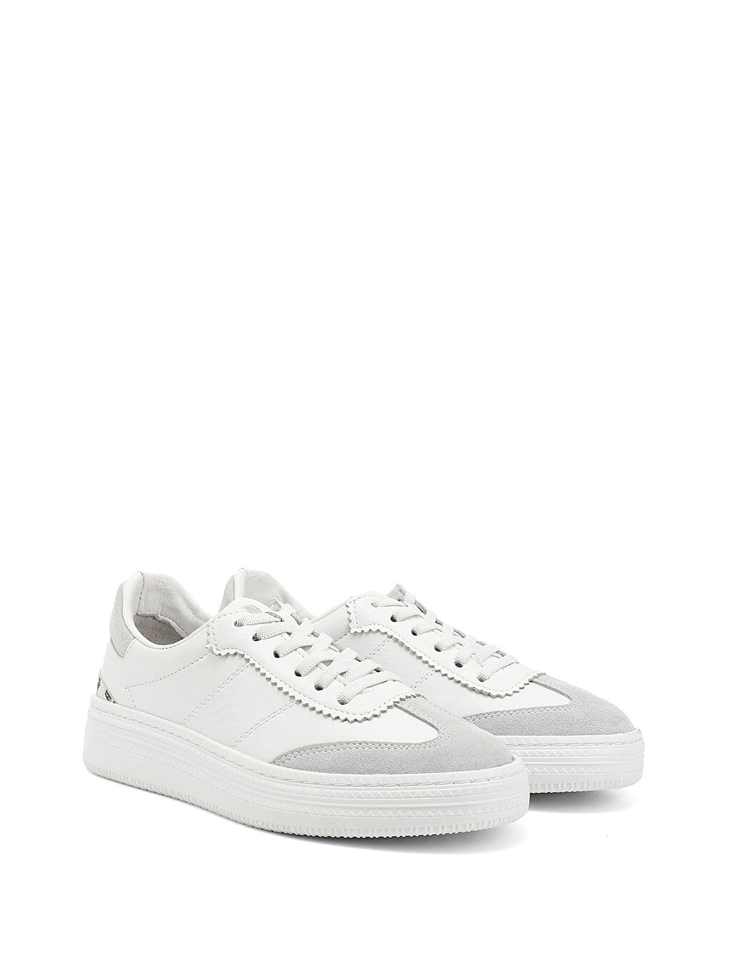 Beyaz Kadın BEYAZ-AÇIK GRİ Lastik Bağcıklı Hakiki Deri Sneaker-1