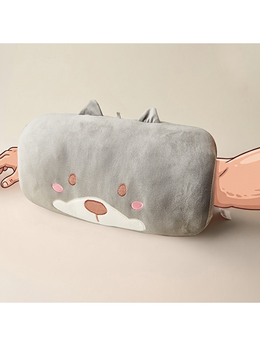 Kola Geçirilen Köpek Pelüş Yastık - Gri - 35 Cm-1
