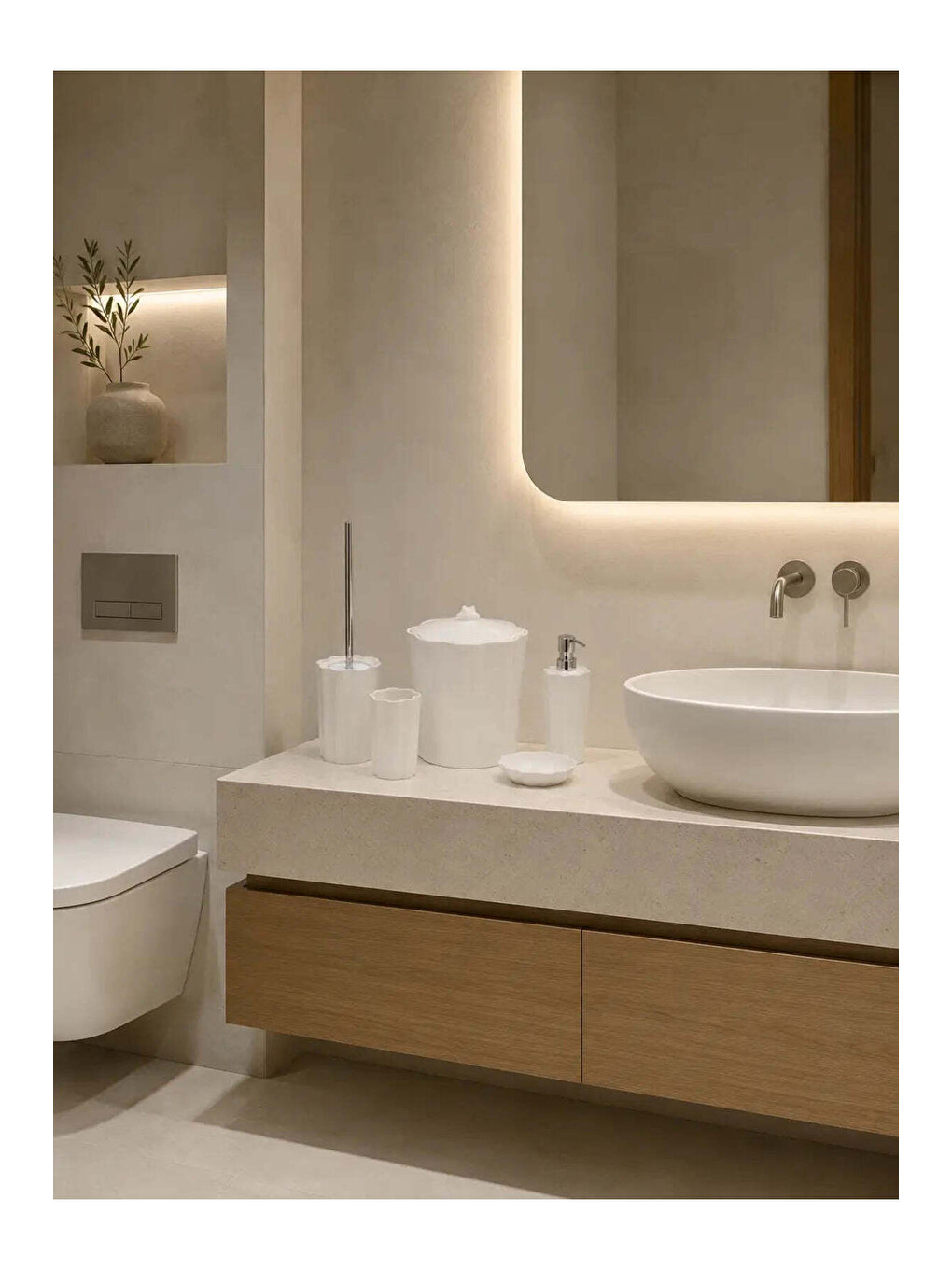 Beyaz Scallop 5 Parça Banyo Aksesuar Seti Portabella