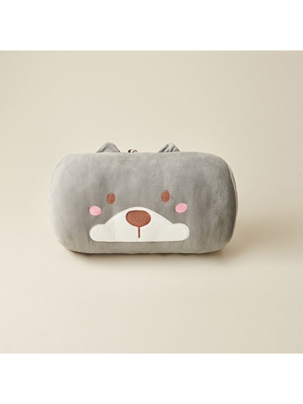 Kola Geçirilen Köpek Pelüş Yastık - Gri - 35 Cm-2