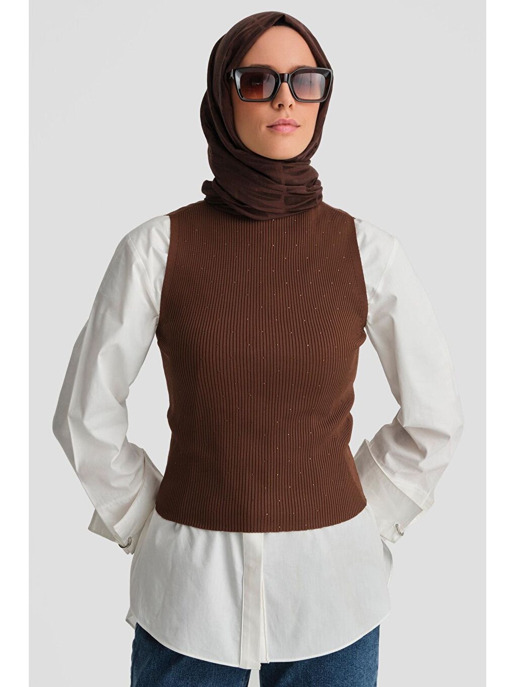 Kahverengi Taşlı Triko 24Kd2807 Acı Kahve-2