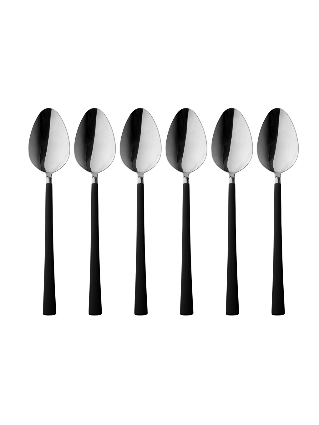 Paslanmaz Çelik Parlak Gümüş Siyah Saplı Yemek Kaşığı Seti 6 Adet