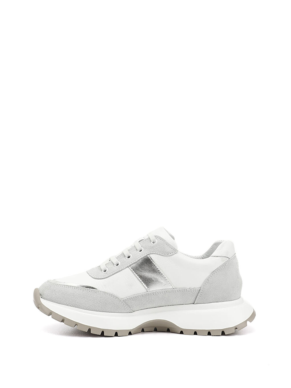 Beyaz Kadın BEYAZ-AÇIK GRİ Lastik Bağcıklı Hakiki Deri Sneaker-2