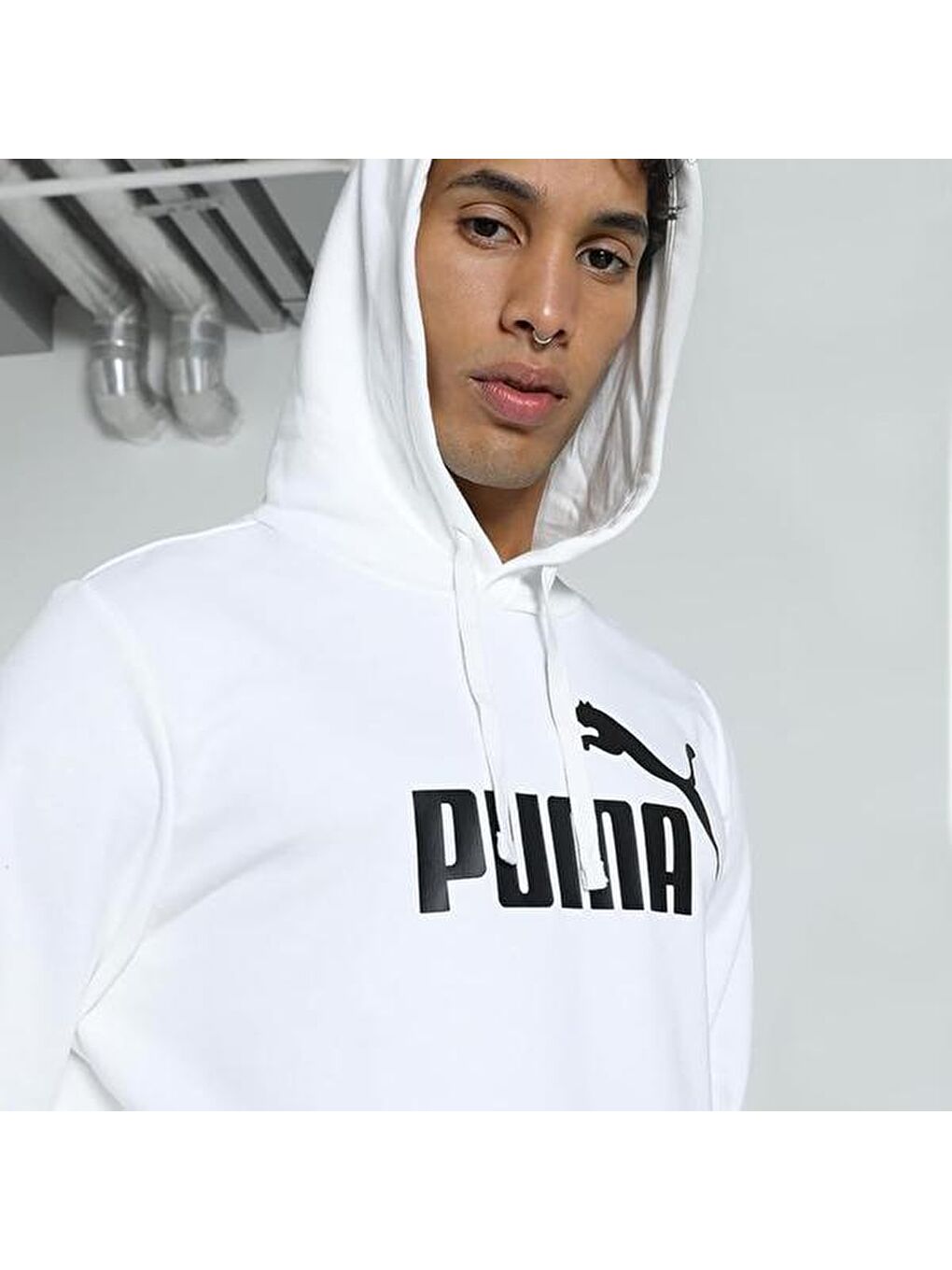 Essentials No 1 Logo Erkek Beyaz Kapüşonlu Sweatshirt-2