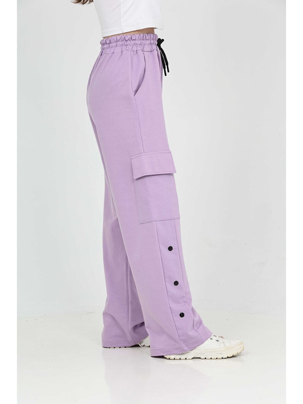 Lila Kız Çocuk Kenardan Çıtçıtlı Eşofman Alt-1