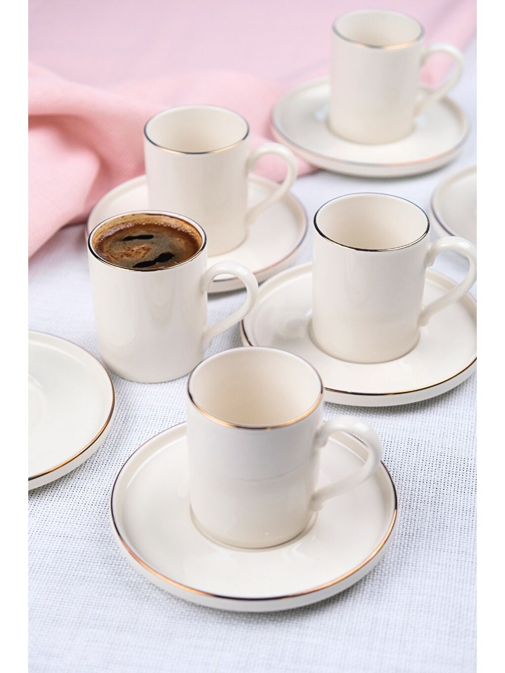 Beyaz Porselen Altın Yaldız Kahve Fincan Takımı Kelebek 90cc 6 Kişilik 12 Parça-4