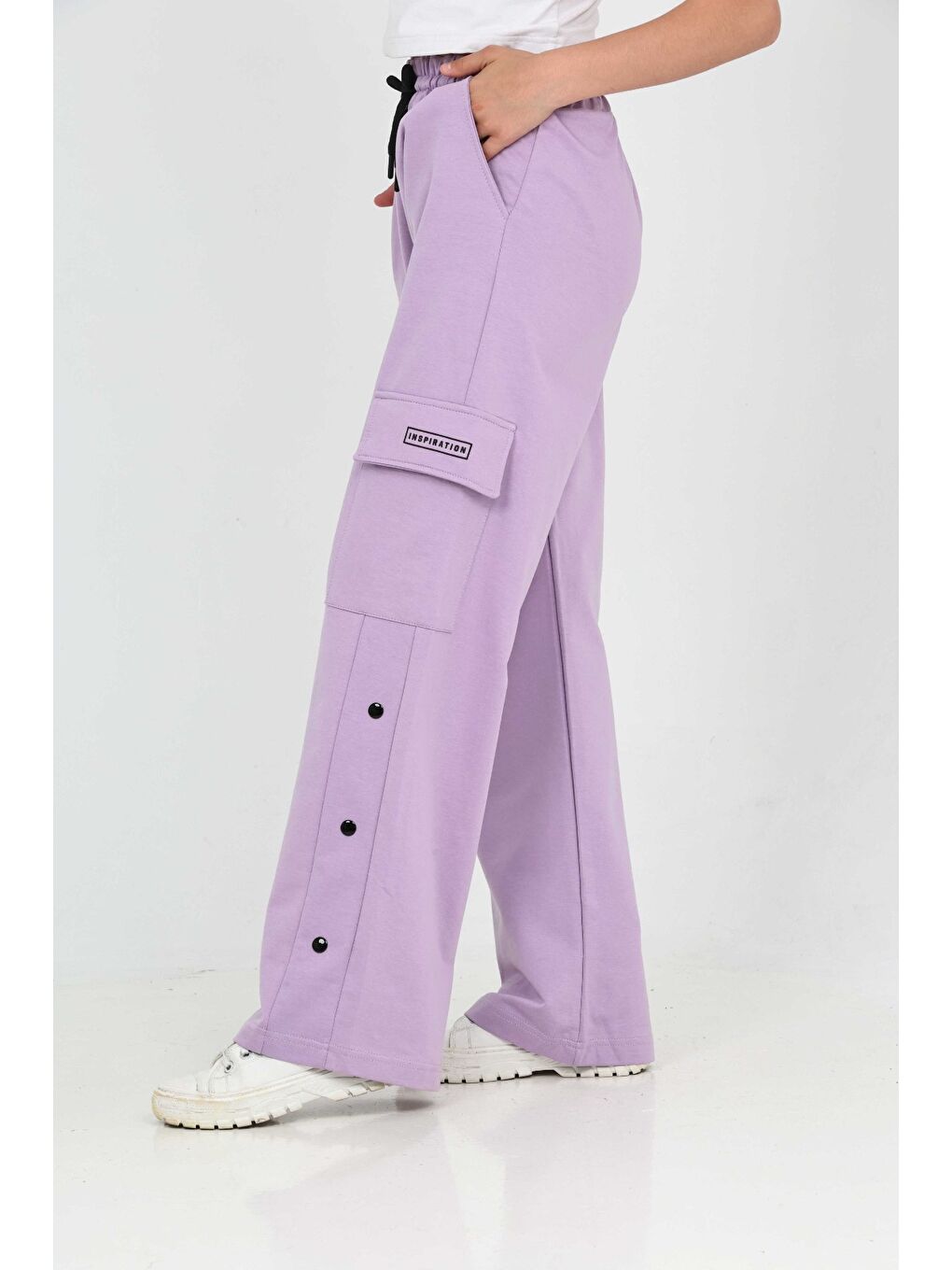 Lila Kız Çocuk Kenardan Çıtçıtlı Eşofman Alt-3