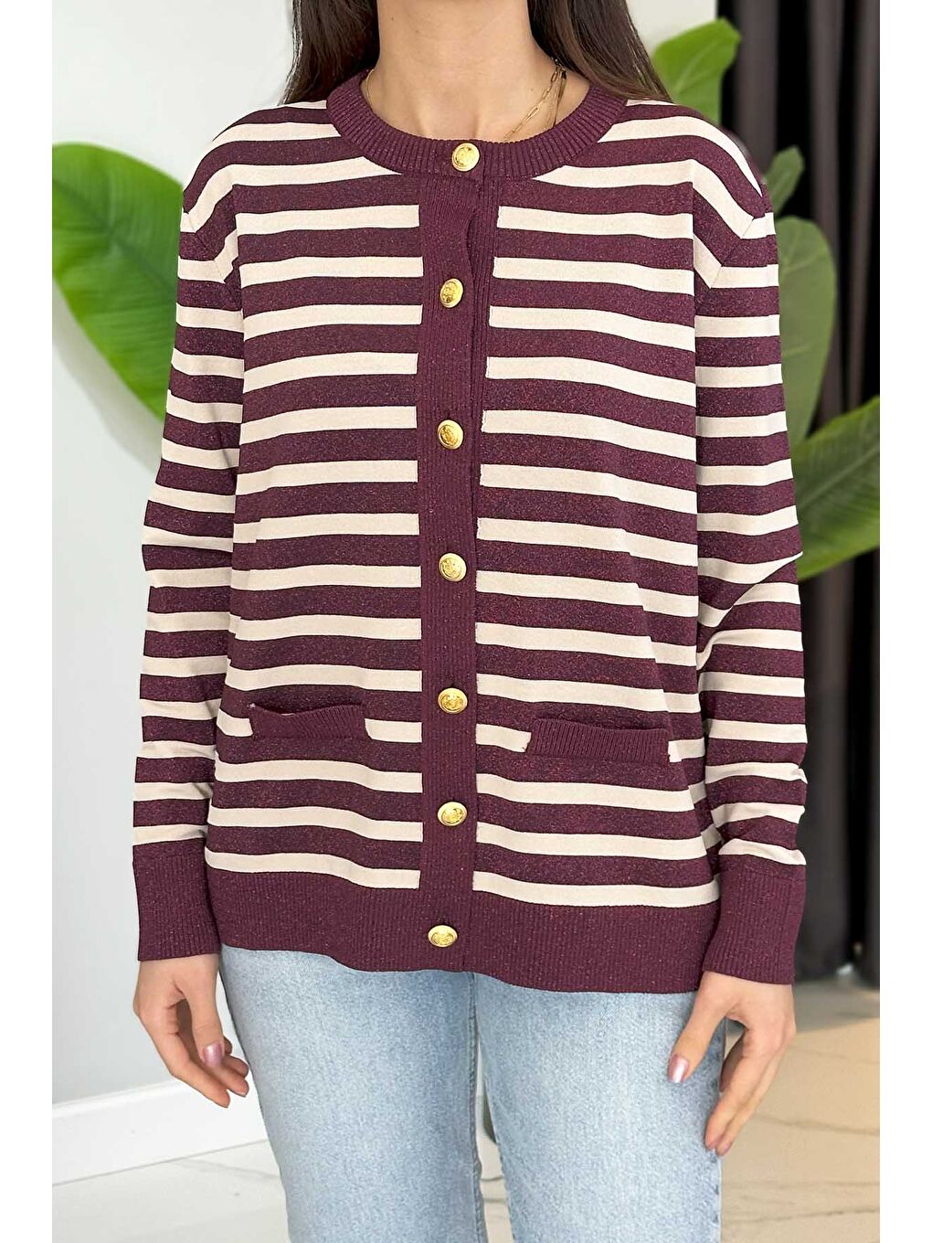 Sim Detay Hırka 306 Mürdüm