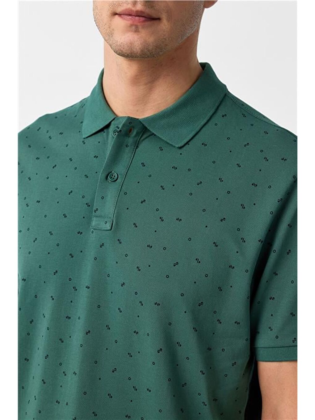 Koyu Yeşil Regular Baskılı Polo Yaka Tişört-2